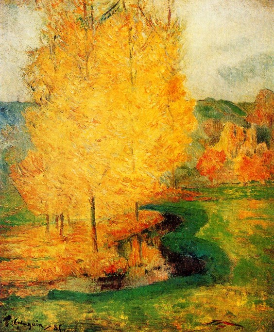 Paul Gauguin,"By the Stream, Autumn" in WikiPaintings