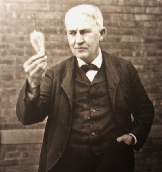 Thomas Edison with lightbulb