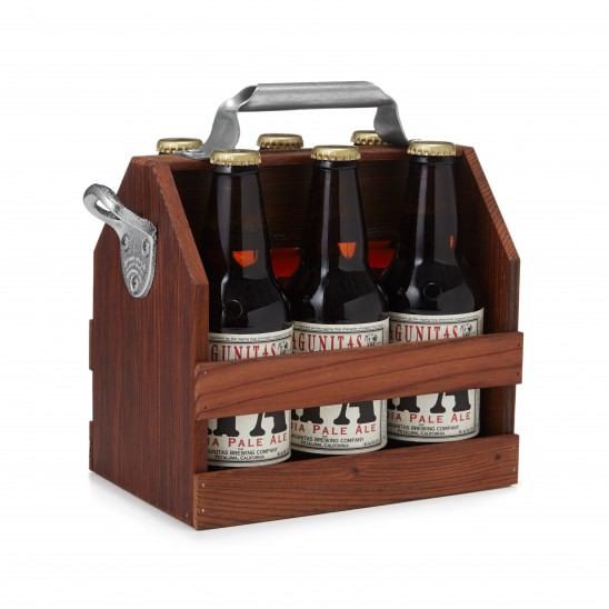 Wooden Beer Caddy with Bottle Opener | UncommonGoods