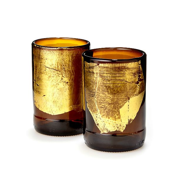 Gold Leaf Upcycled Beer Bottle Tumbler Set | UncommonGoods