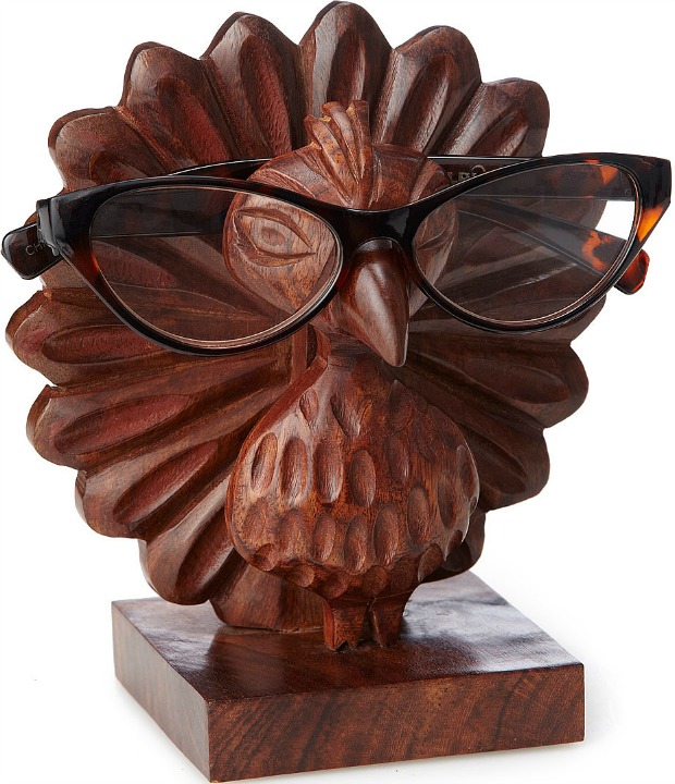 Perry the Carved Peacock Eyeglasses Holder - UncommonGoods