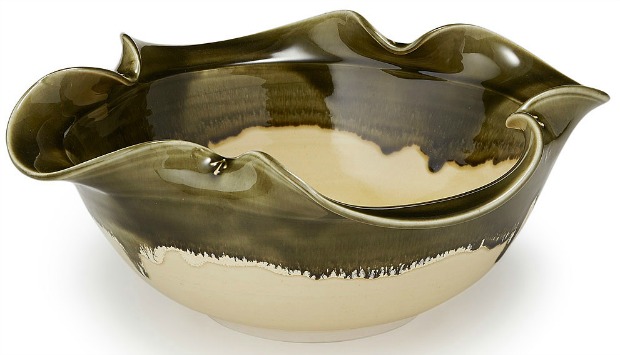 Olive Swirl Ruffle Serving Bowl | UncommonGoods