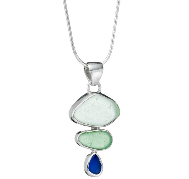 3 Stone Sea Glass Bezel Necklace | UncommonGoods