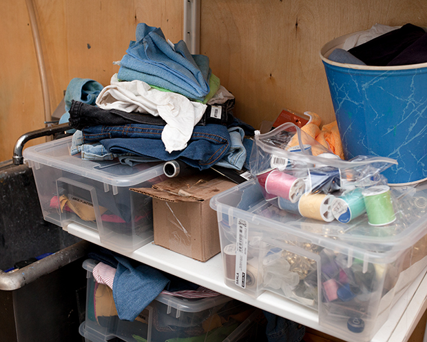 Materials used to make Worn Denim Stools and Worn Sleeve Vases 