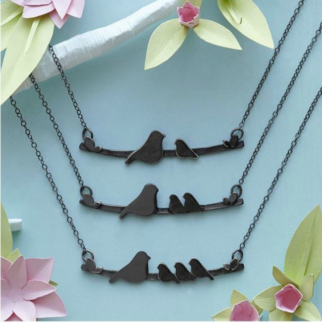 mother nestling birds necklace