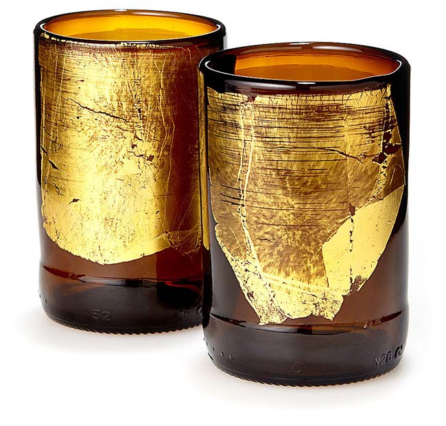 Gold Leaf Upcycled Beer Bottle Glasses | UncommonGoods