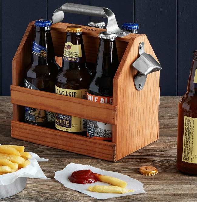 Wooden Beer Caddy with Bottle Opener | UncommonGoods