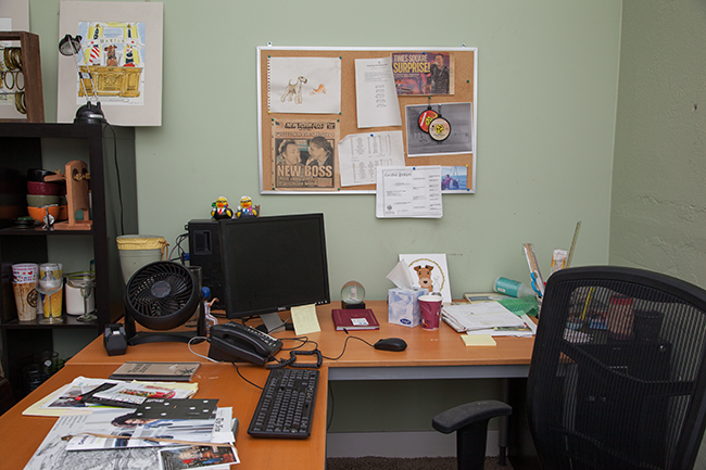 Note the Bruce and Obama newspaper cover hanging on Carolyn's bulletin board