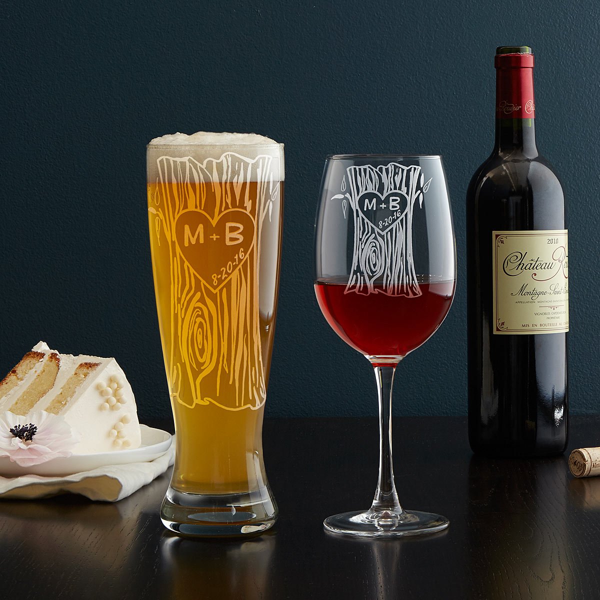 Personalized Tree Trunk Glassware Duo | UncommonGoods